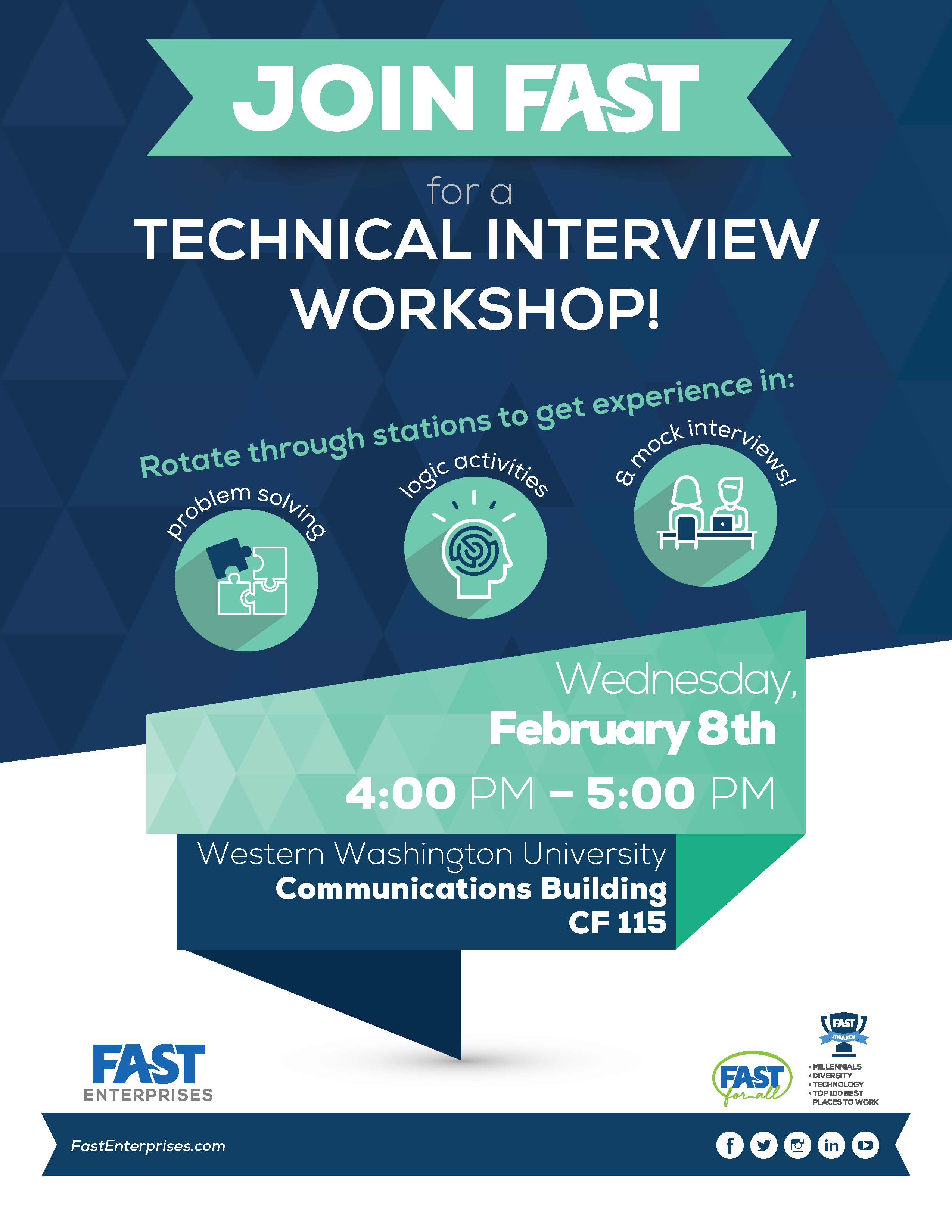 Technical Interview Workshop with Fast Enterprises! February 8th, 4:00-5:00 PM, in CF 115.