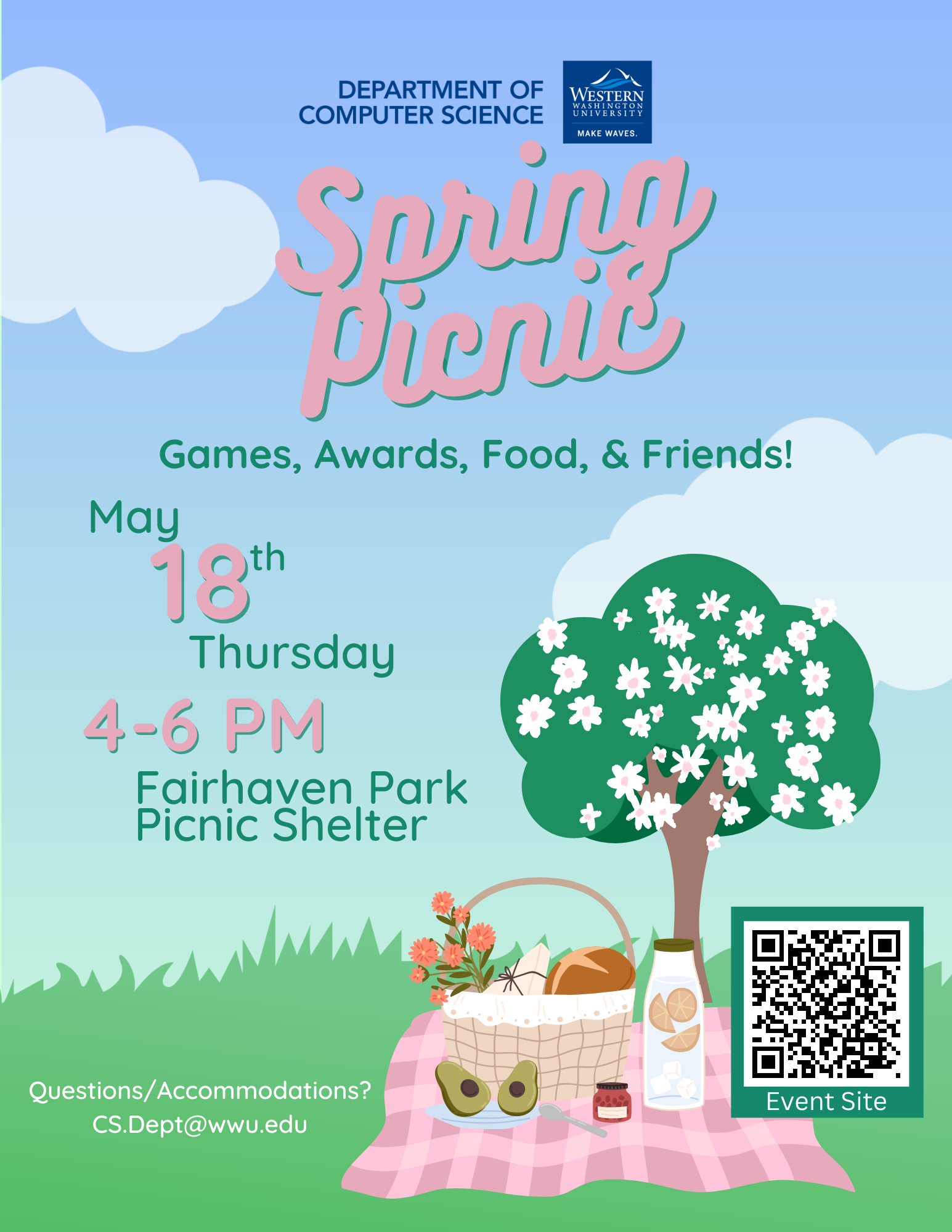 Computer Science Department Spring Picnic! Games, Awards, Food & Friends. Thursday, May 26th from 4 to 6 PM at the Fairhaven Park Picnic Shelter.