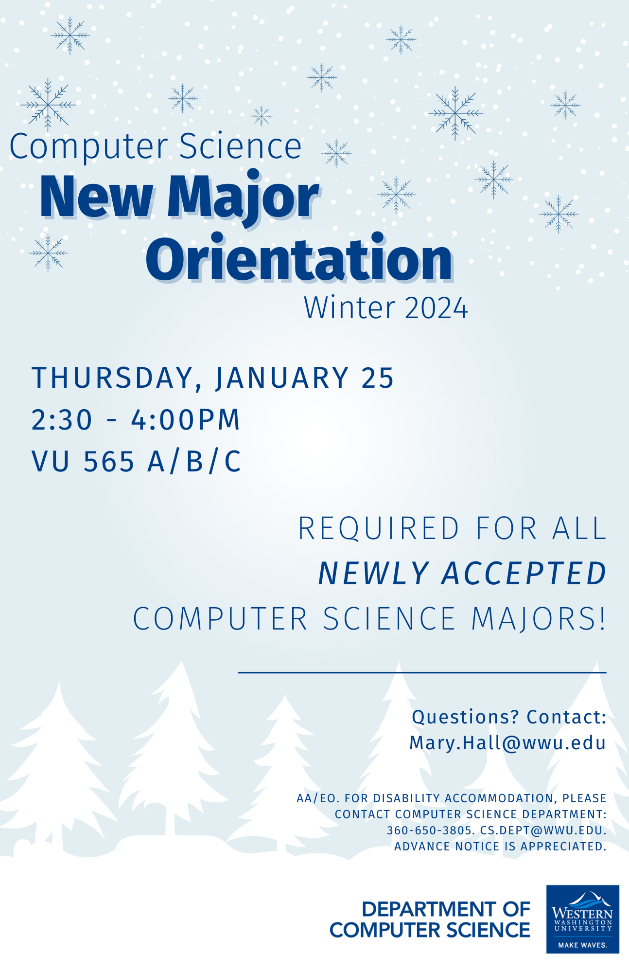 Winter New Major Orientation Thursday January 25th 2:30pm - 4:00pm